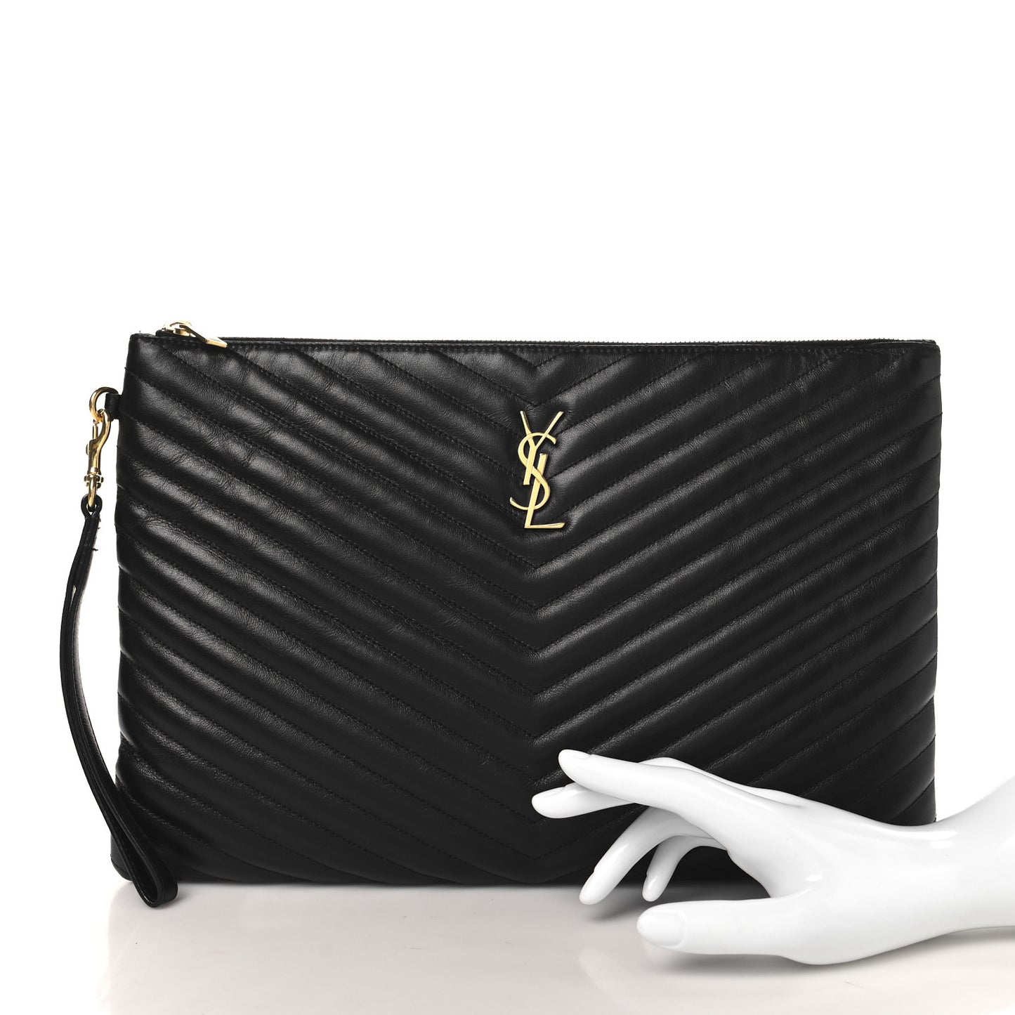 Calfskin Matelasse Chevron Monogram Document Holder Black