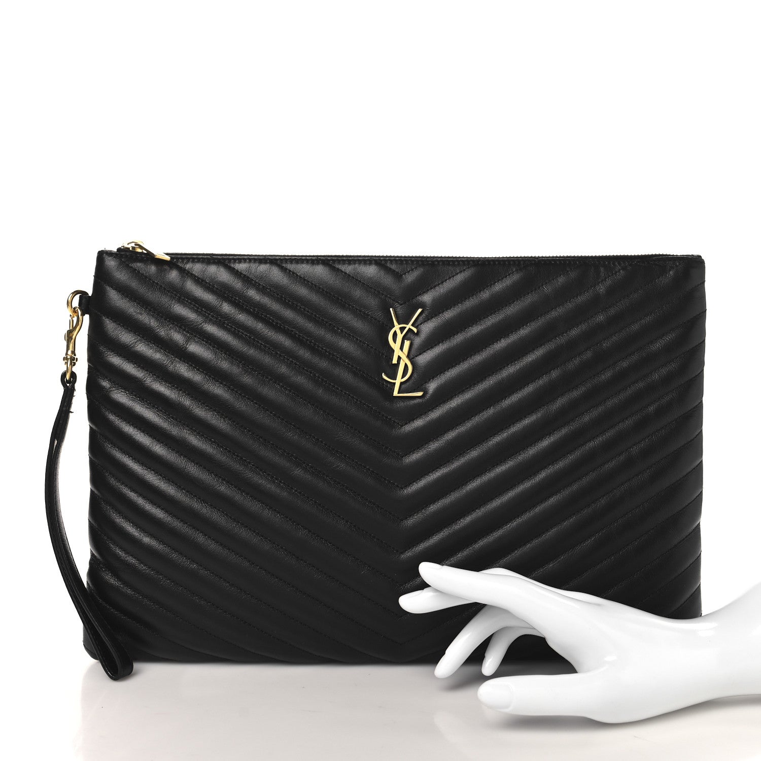 Saint Laurent Calfskin Matelasse Chevron Monogram Document Holder Black 2 of 7