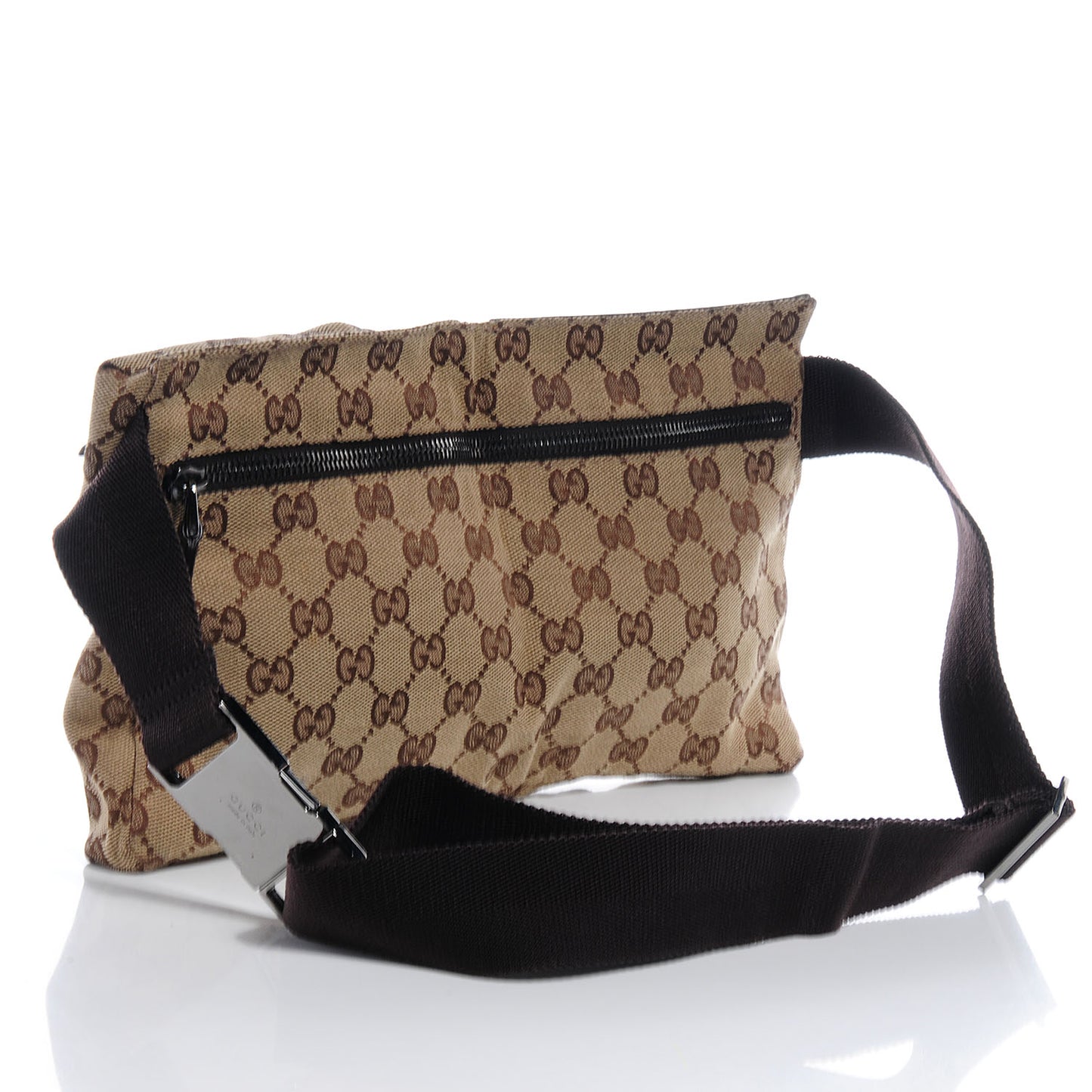 GG Monogram Web Double Pocket Belt Bag Dark Brown