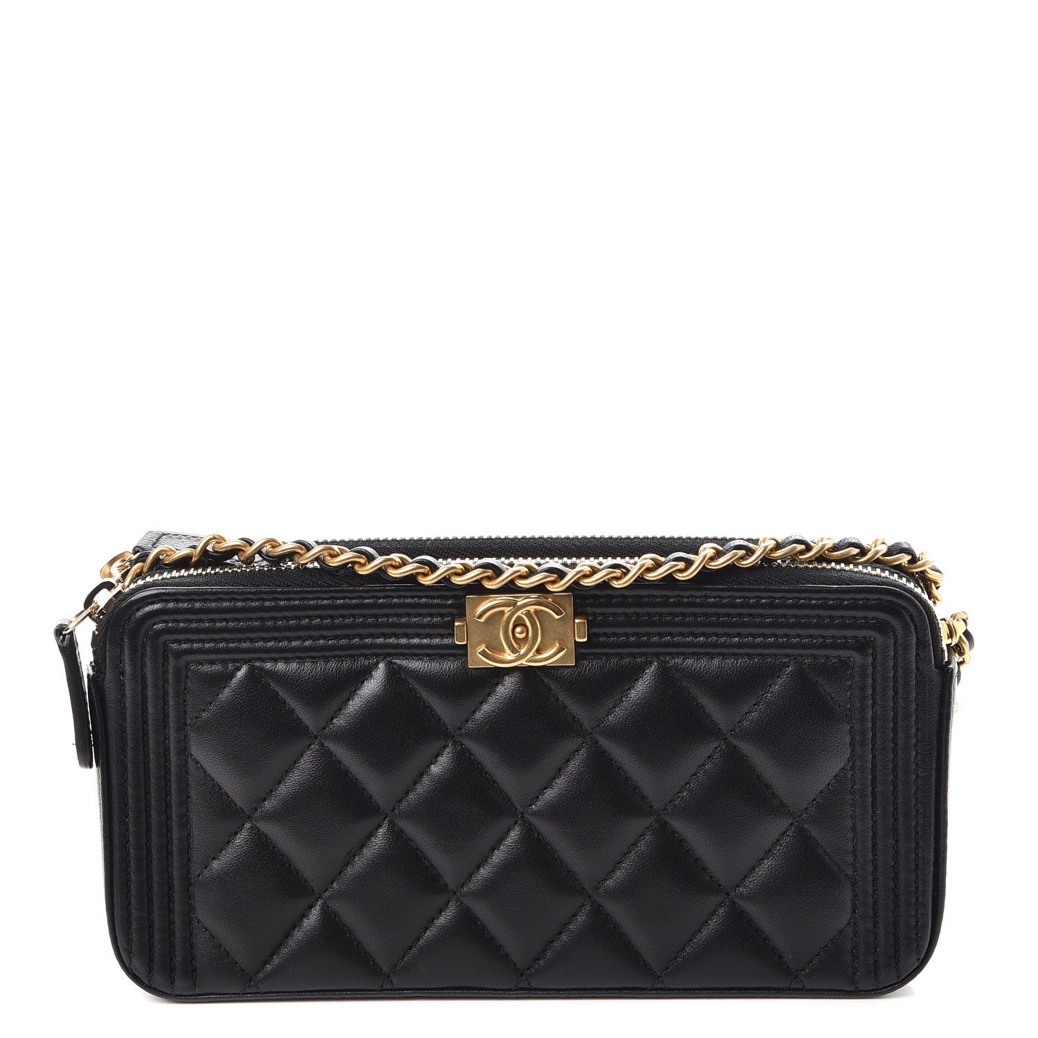 Chanel Lambskin Quilted Small Boy Clutch With Chain Black 1 of 10