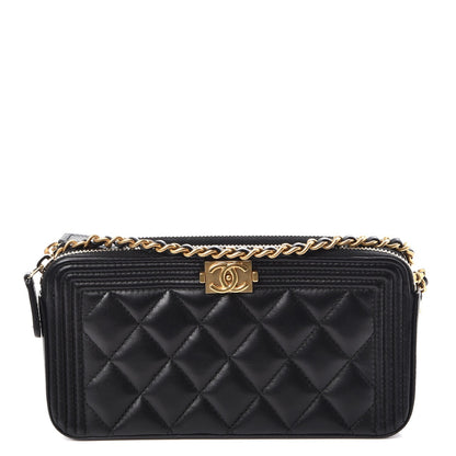 Chanel Lambskin Quilted Small Boy Clutch With Chain Black 1 of 10