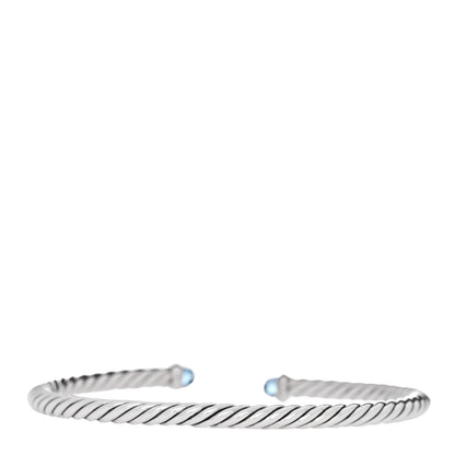 David Yurman Sterling Silver 14K Yellow Gold Blue Topaz 4mm Cable Flex Bracelet 2 of 4