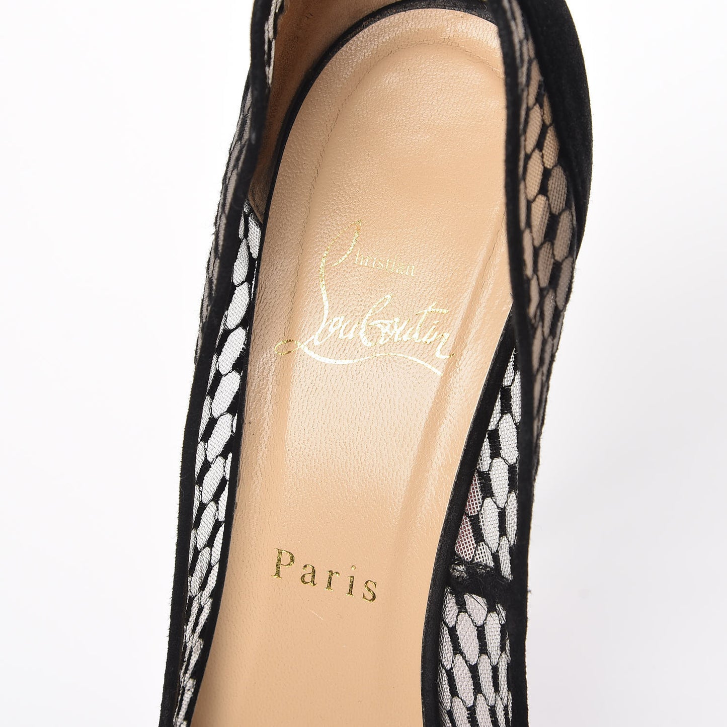 Fishnet Kid Suede Resille Follies 100 Pumps 39 Natural Black