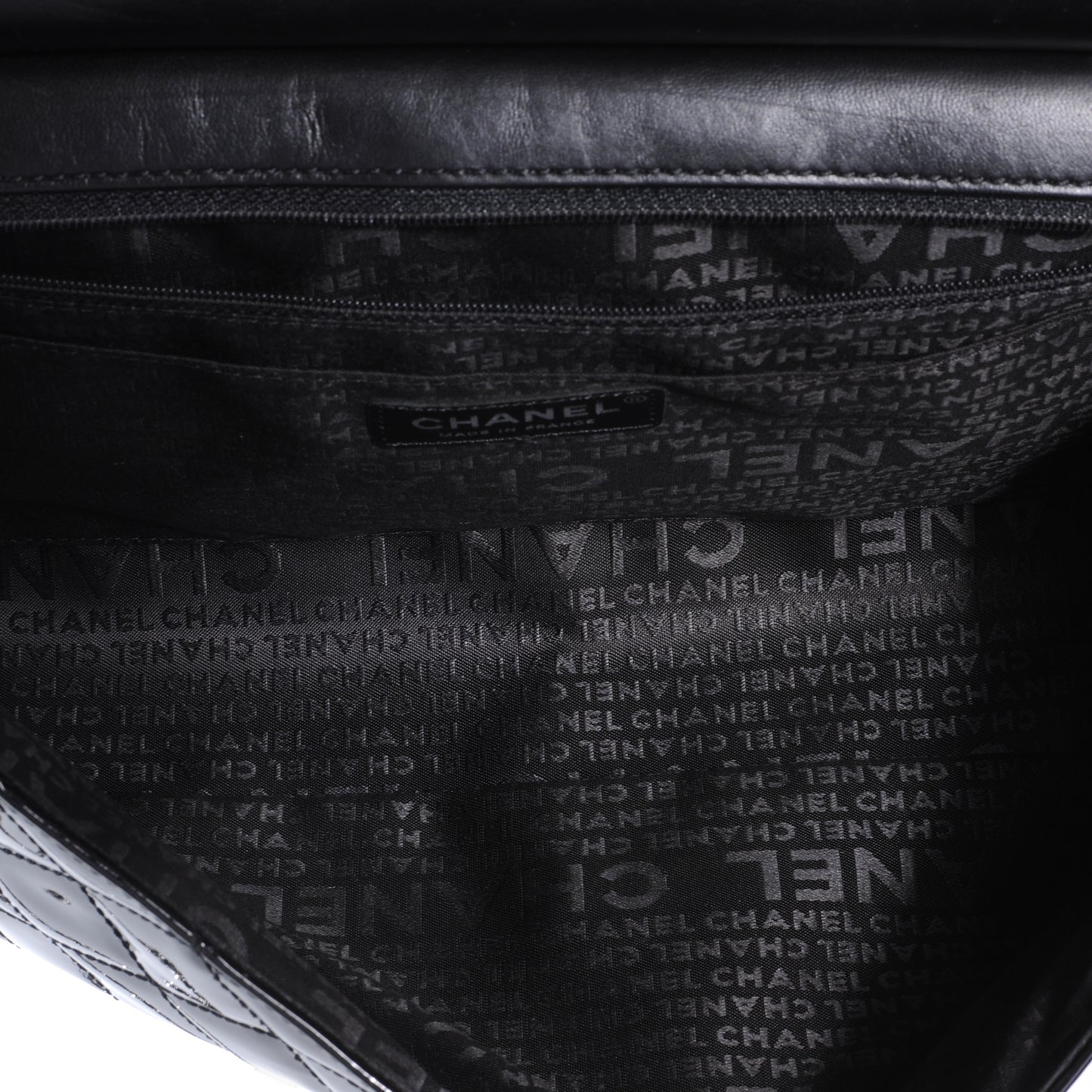 Patent Quilted Flap Bag Black