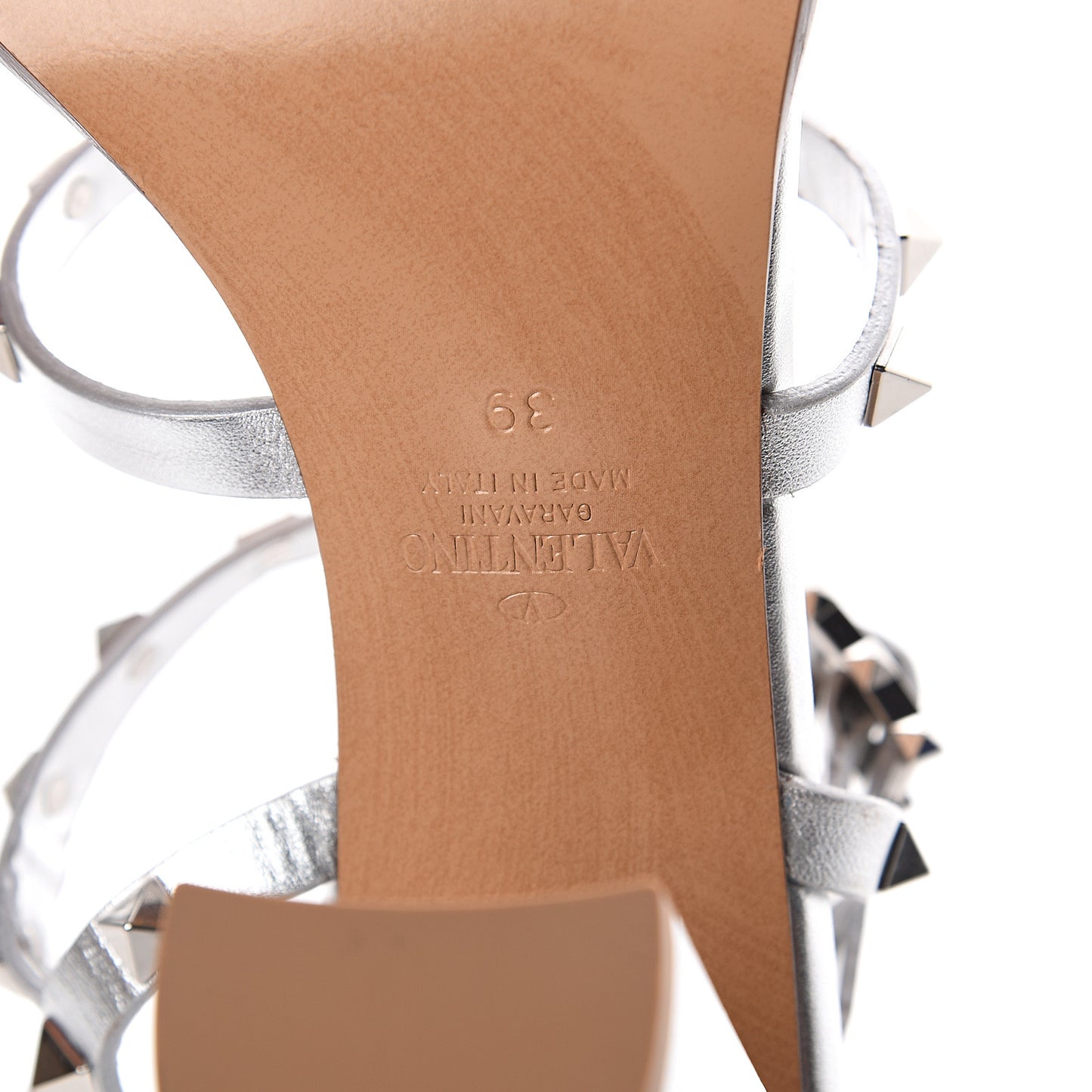 Metallic Calfskin Rockstud 90mm City Sandals 39 Silver