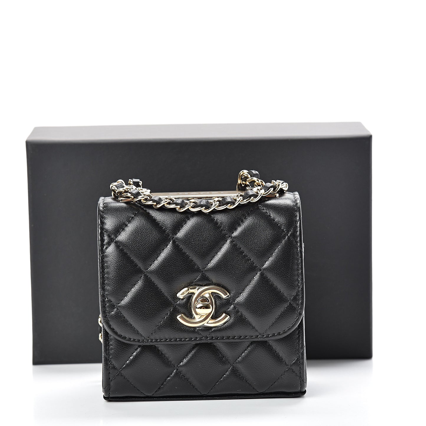 Lambskin Quilted Mini Trendy CC Chain Wallet Black