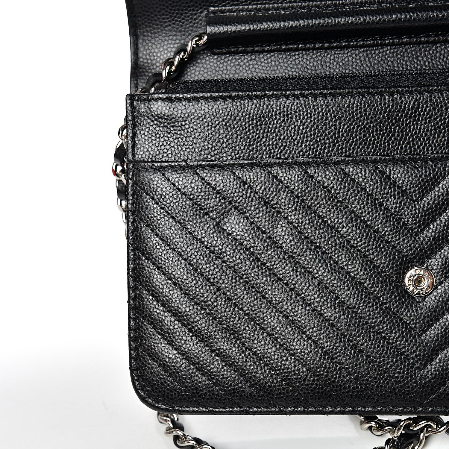 Chanel Caviar Chevron Quilted Wallet On Chain WOC Black 11 of 12