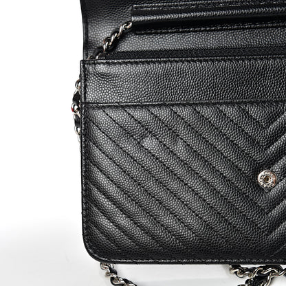 Chanel Caviar Chevron Quilted Wallet On Chain WOC Black 11 of 12