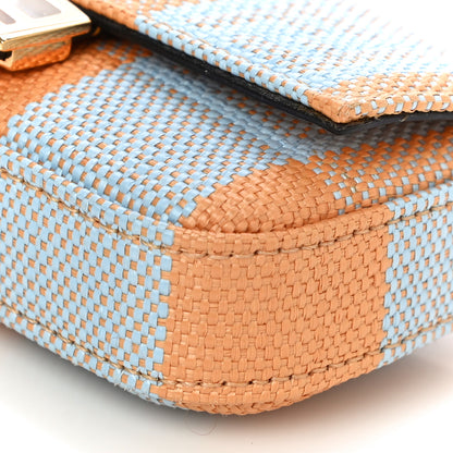 Fendi Raffia Pequin Gingham Woven Nano Baguette Charm Giallo Celeste 9 of 9