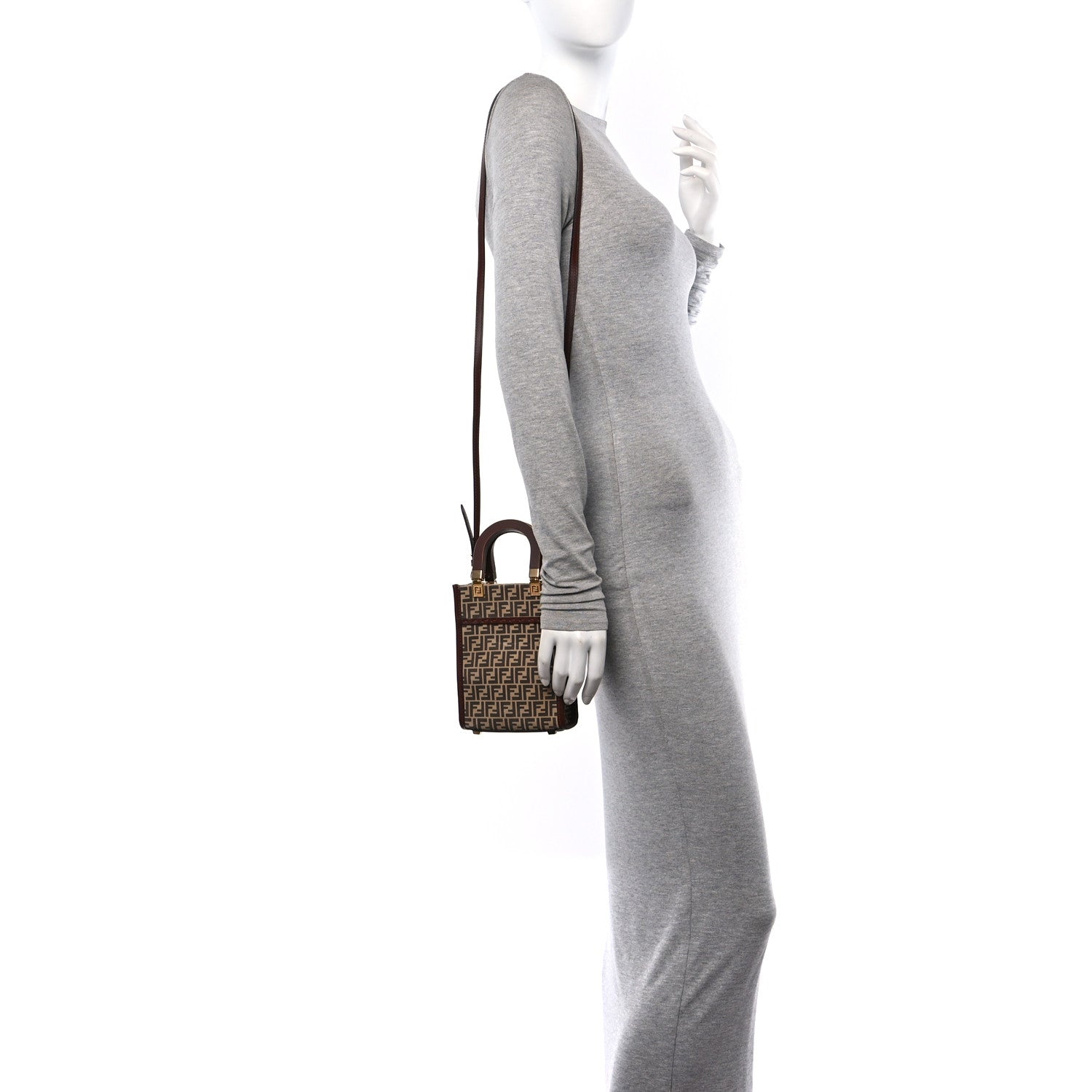 Fendi Suede Vitello King Micro FF Mini Fendi Sunshine Shopper Tote Nude Maya Brown 2 of 11