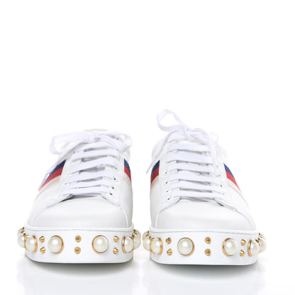Gucci Calfskin Ayers Web Pearl Studded Womens Ace Sneakers 41 White 2 of 8