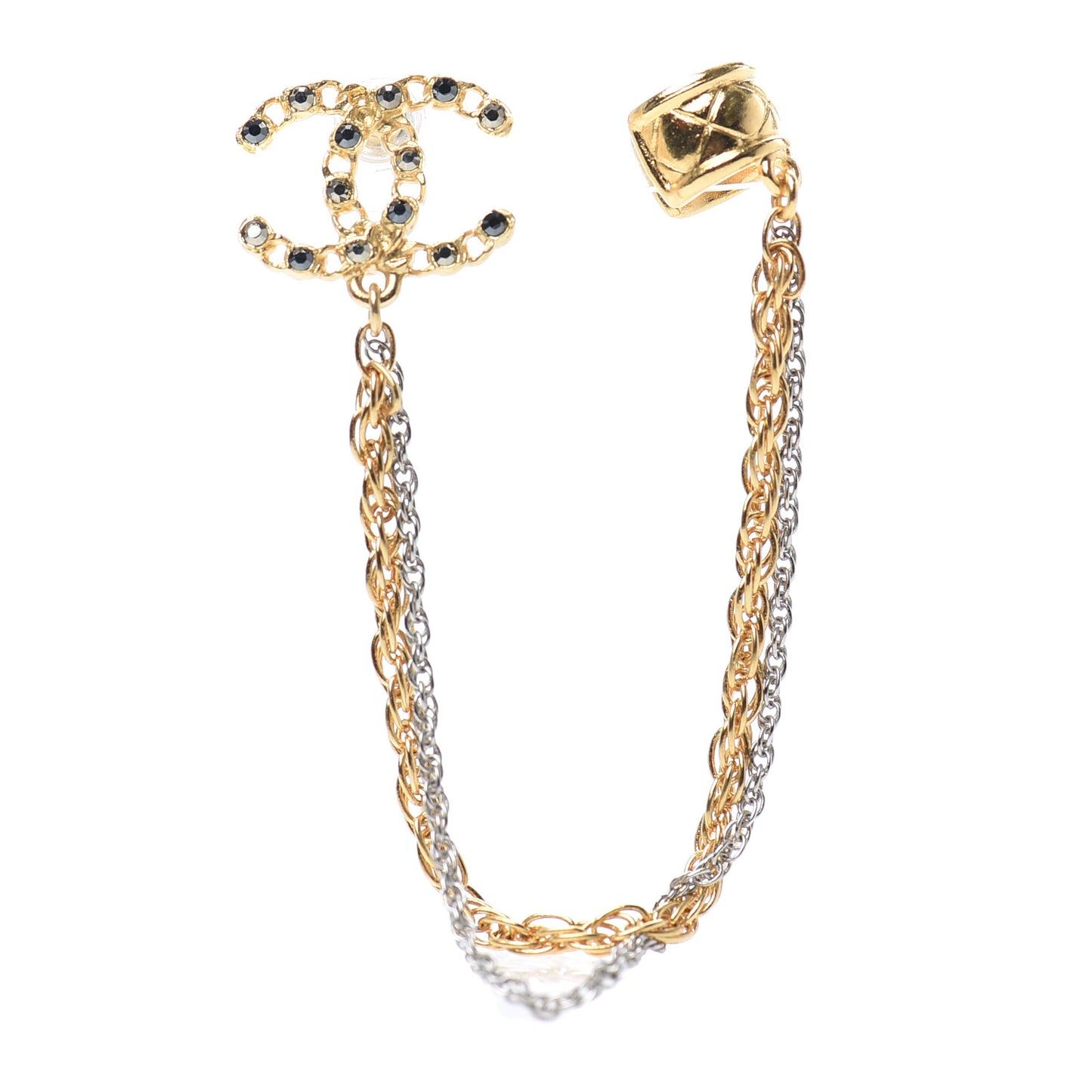 Crystal CC Chain Cuff Single Earring Gold Silver