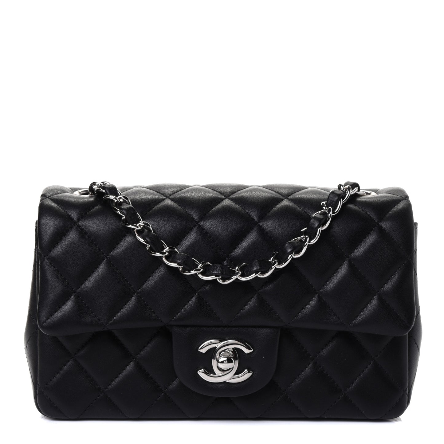 Lambskin Quilted Mini Rectangular Flap Black
