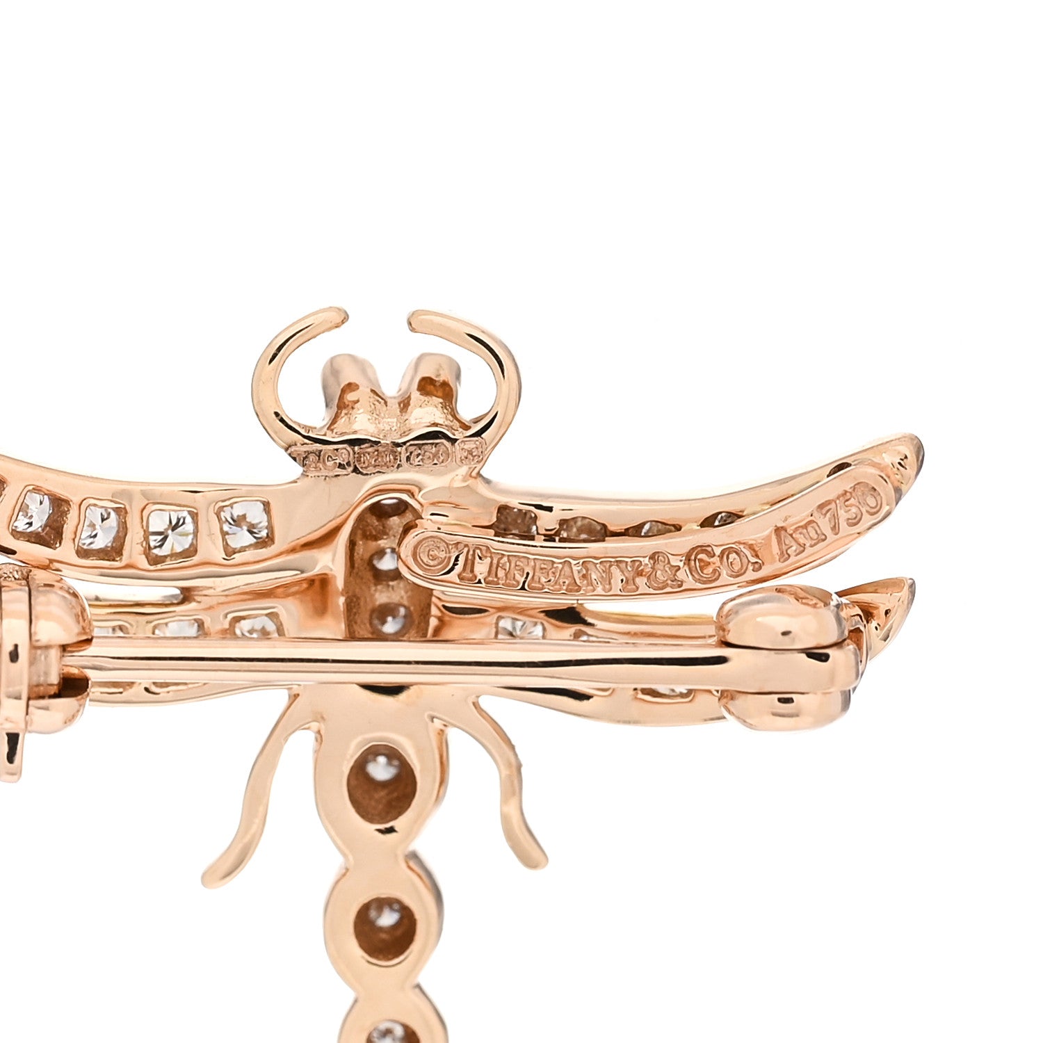Tiffany 18K Rose Gold Diamond Dragonfly Brooch Pin 3 of 4