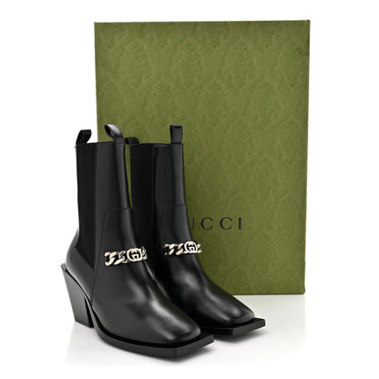 Gucci New Waxed Calfskin Chain Square Toe Boots 35.5 Black 10 of 10