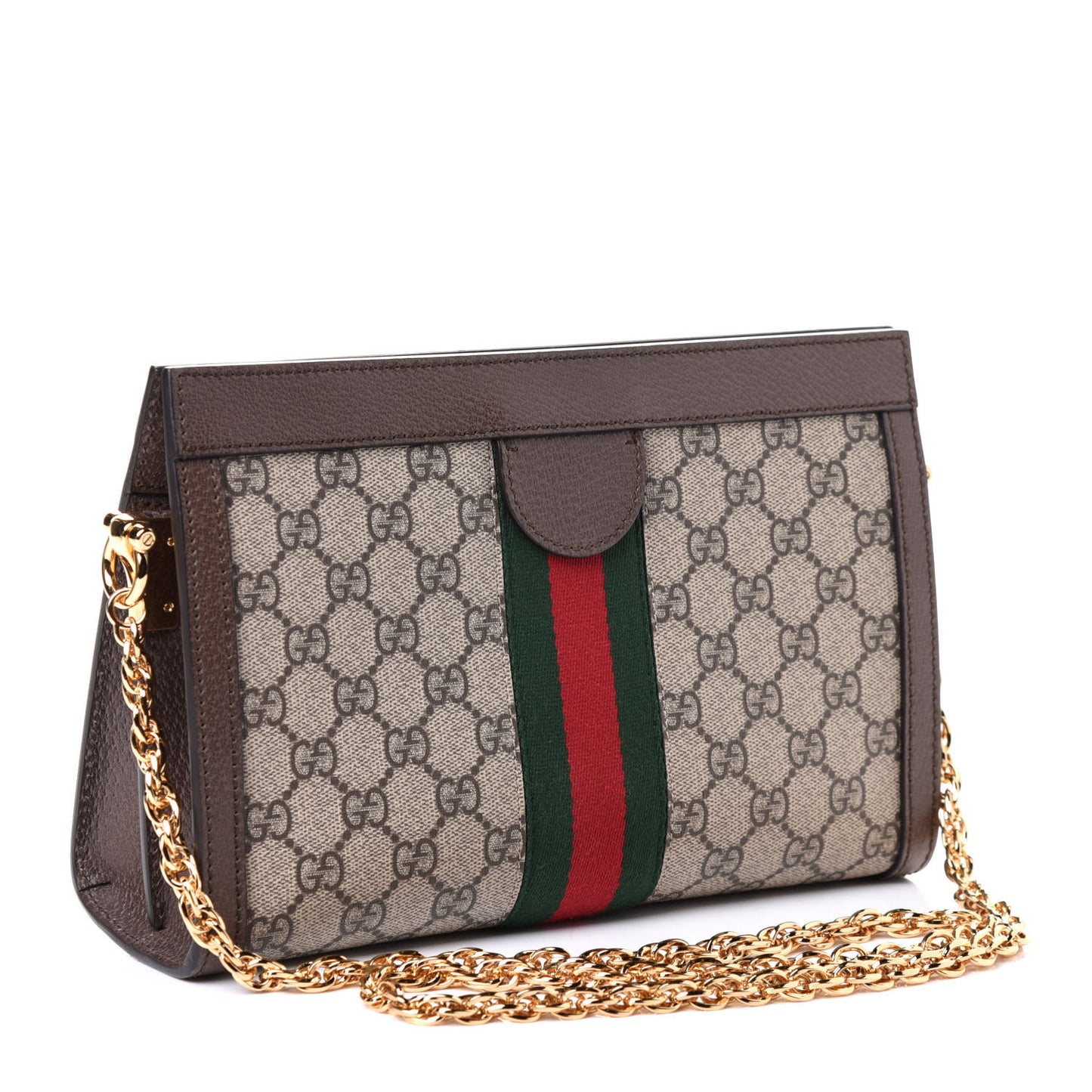 GG Supreme Monogram Web Small Ophidia Chain Shoulder Bag Brown