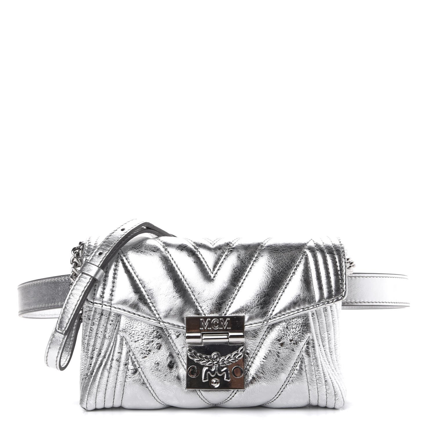 MCM Metallic Calfskin Small Patricia Belt Bag Berlin Silver 1 of 11