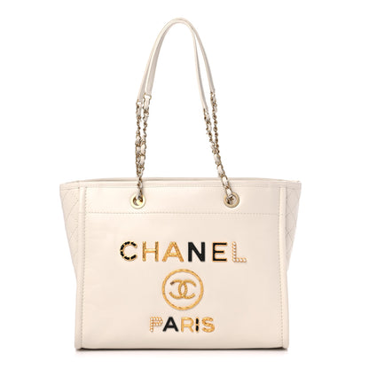 Chanel Aged Calfskin Small Charms Deauville Tote White 1 of 11