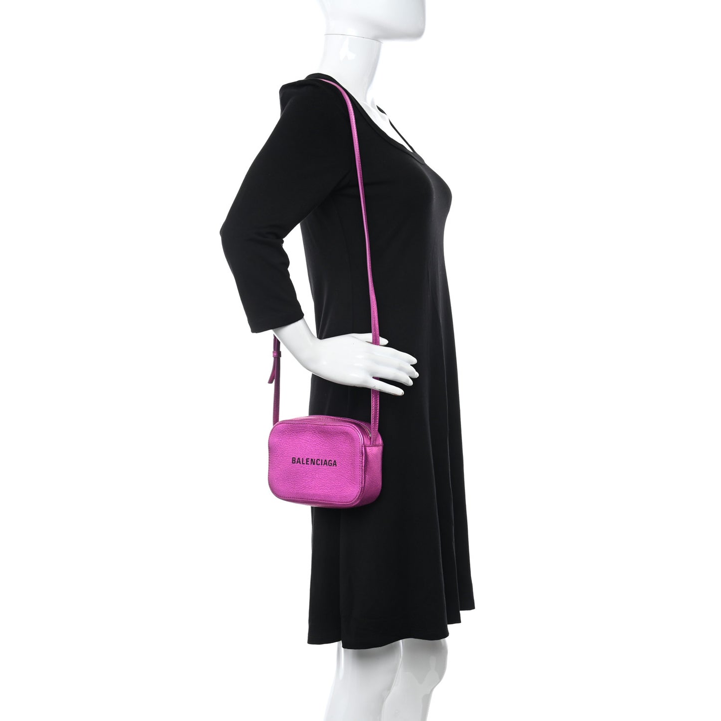 Metallic Goatskin Logo XS Everyday Camera Bag Rose Fuchsia Black