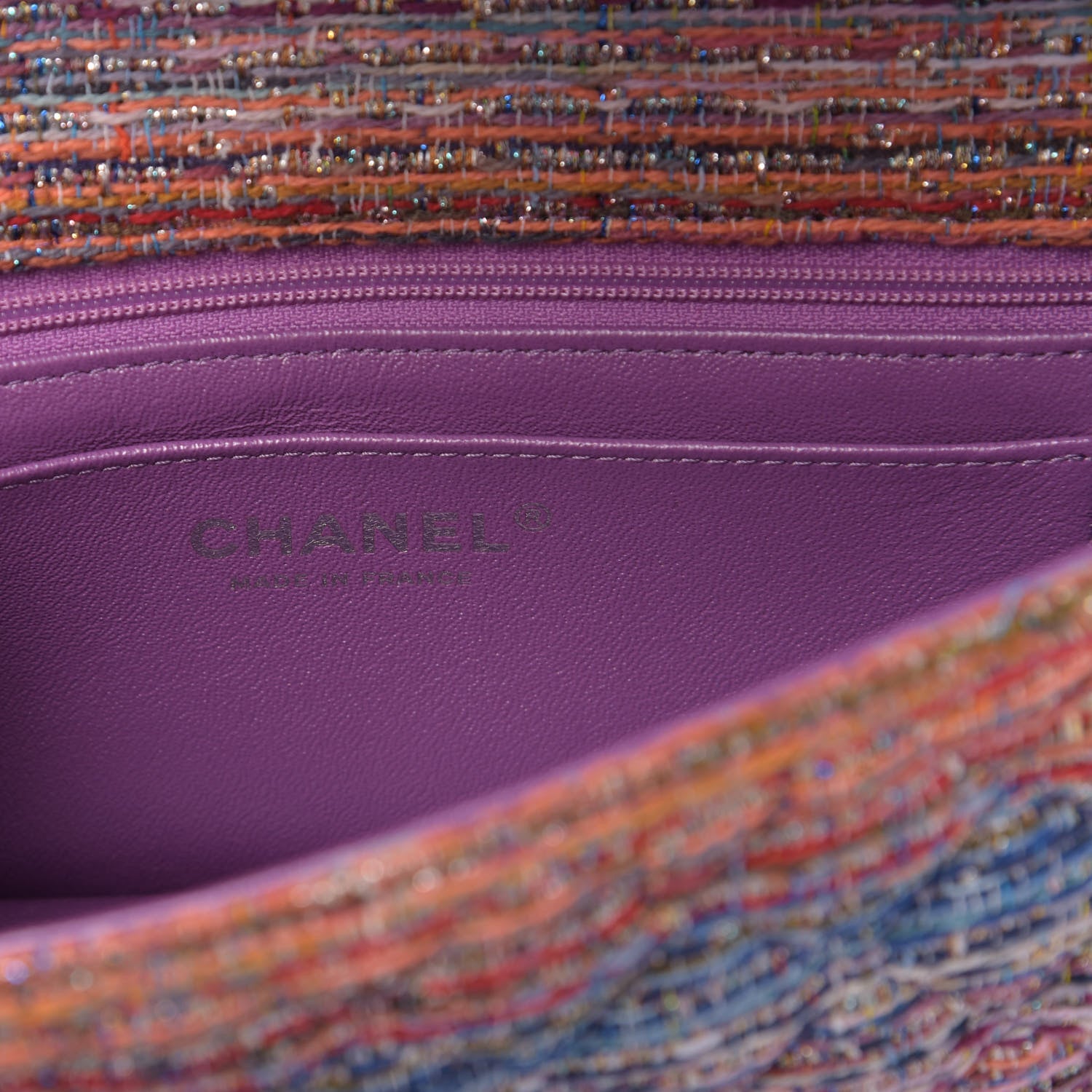 Chanel Tweed Quilted Mini Rectangular Flap Blue Pink Orange 8 of 10