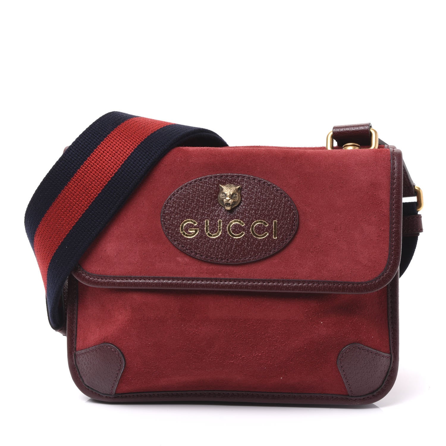 Gucci Suede Web Small Neo Vintage Double Flap Messenger Bag Romantic Cherry Chardonnay 1 of 7