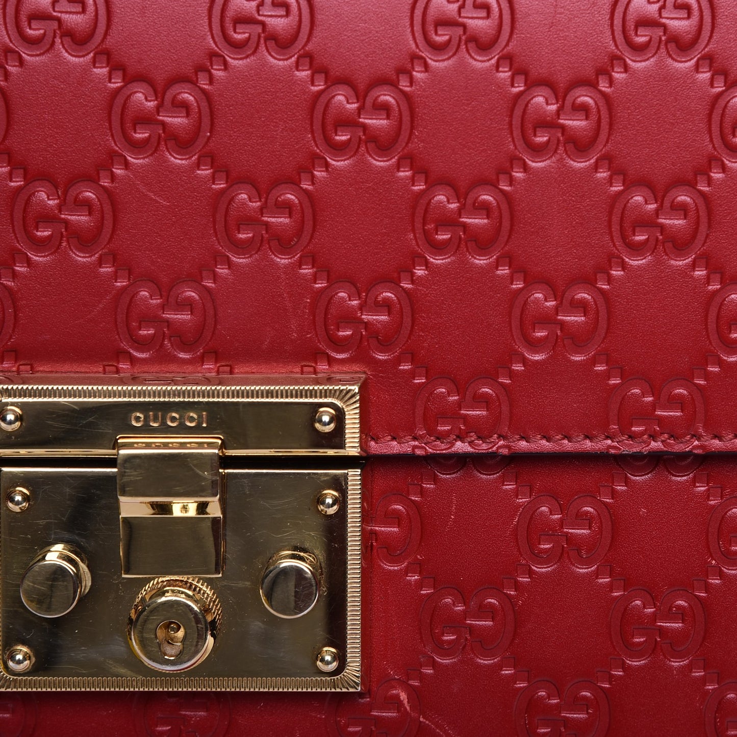 Guccissima Signature Medium Padlock Top Handle Bag Hibiscus Red