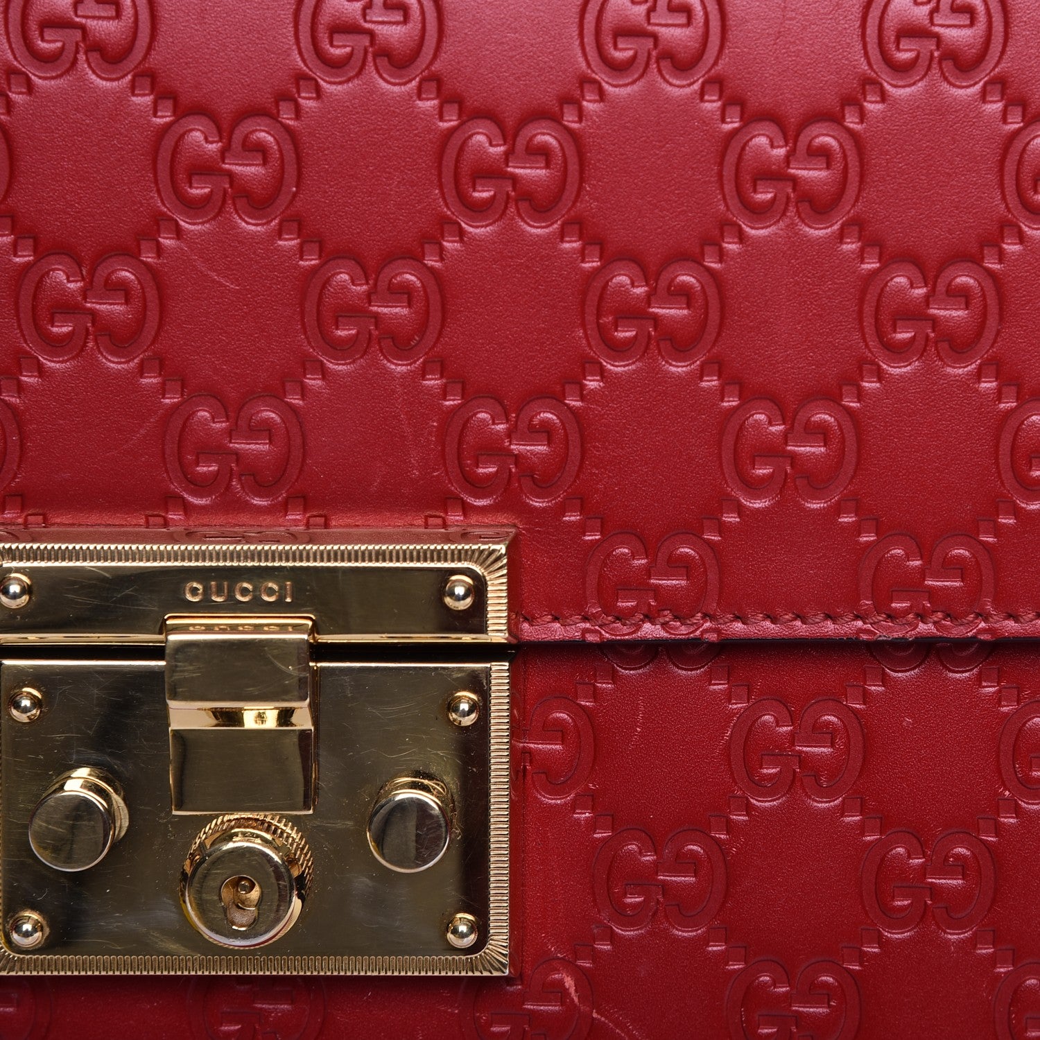 Gucci Guccissima Signature Medium Padlock Top Handle Bag Hibiscus Red 18 of 18
