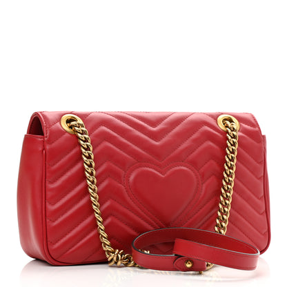 Gucci Calfskin Matelasse Small GG Marmont Shoulder Bag Hibiscus Red 3 of 11