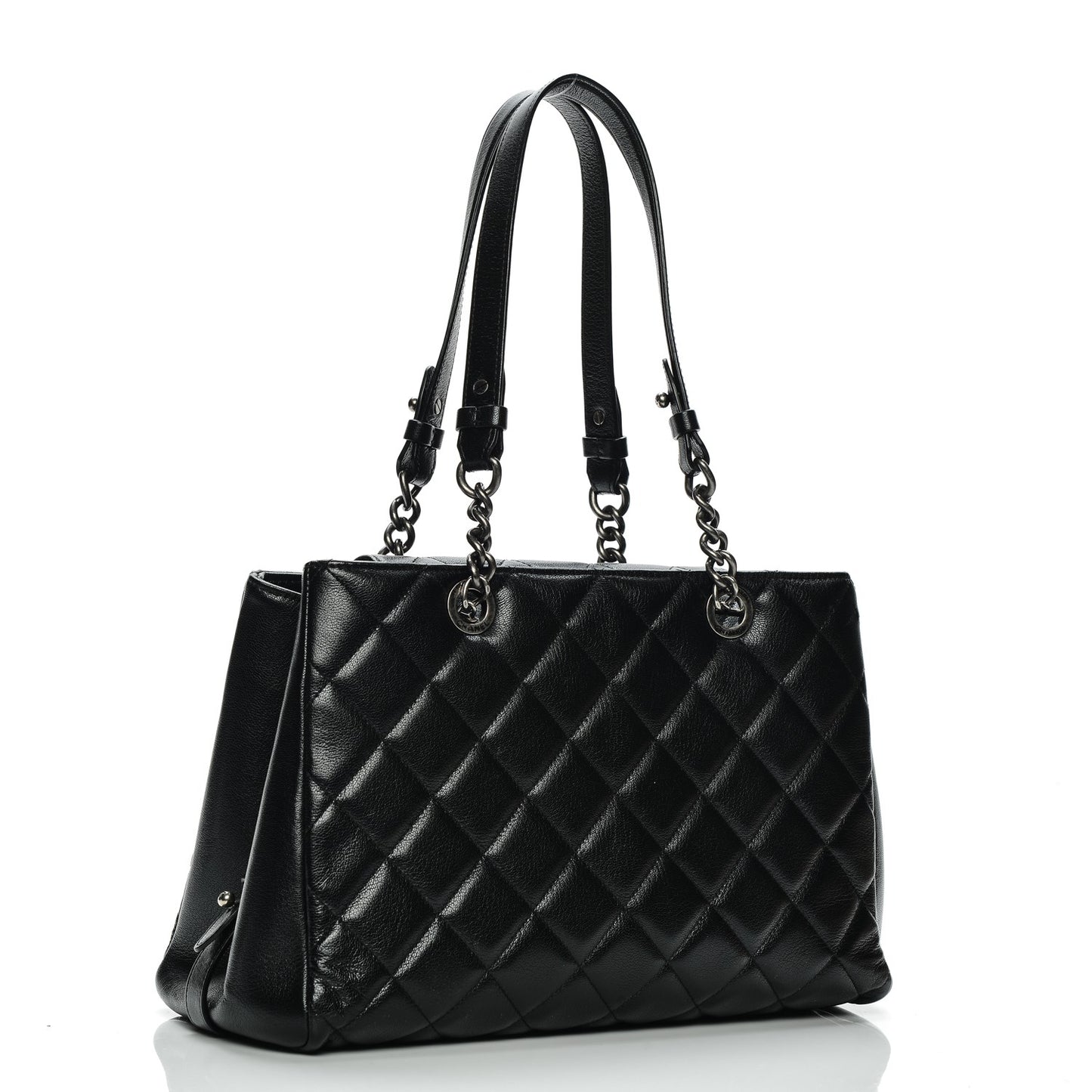 Metallic Goatskin Quilted Large City Rock Shopping Bag Black