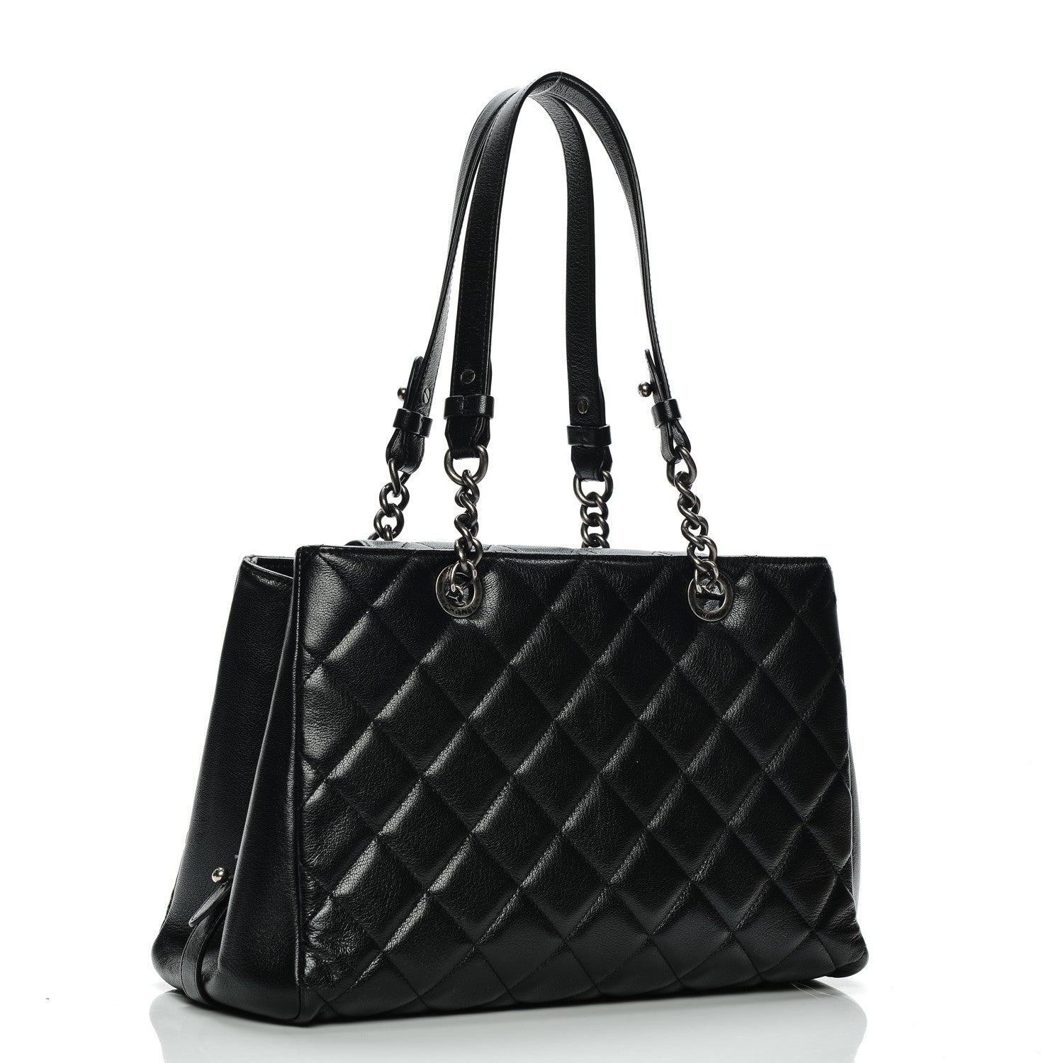 Chanel Metallic Goatskin Quilted Large City Rock Shopping Bag Black 3 of 7