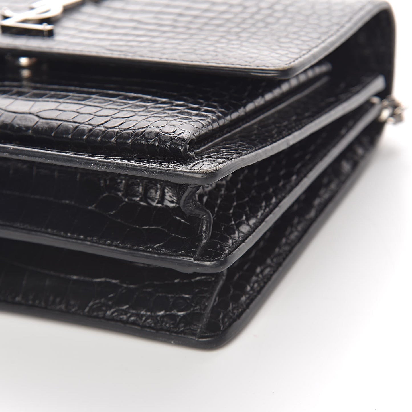 Calfskin Crocodile Embossed Medium Monogram Sunset Black