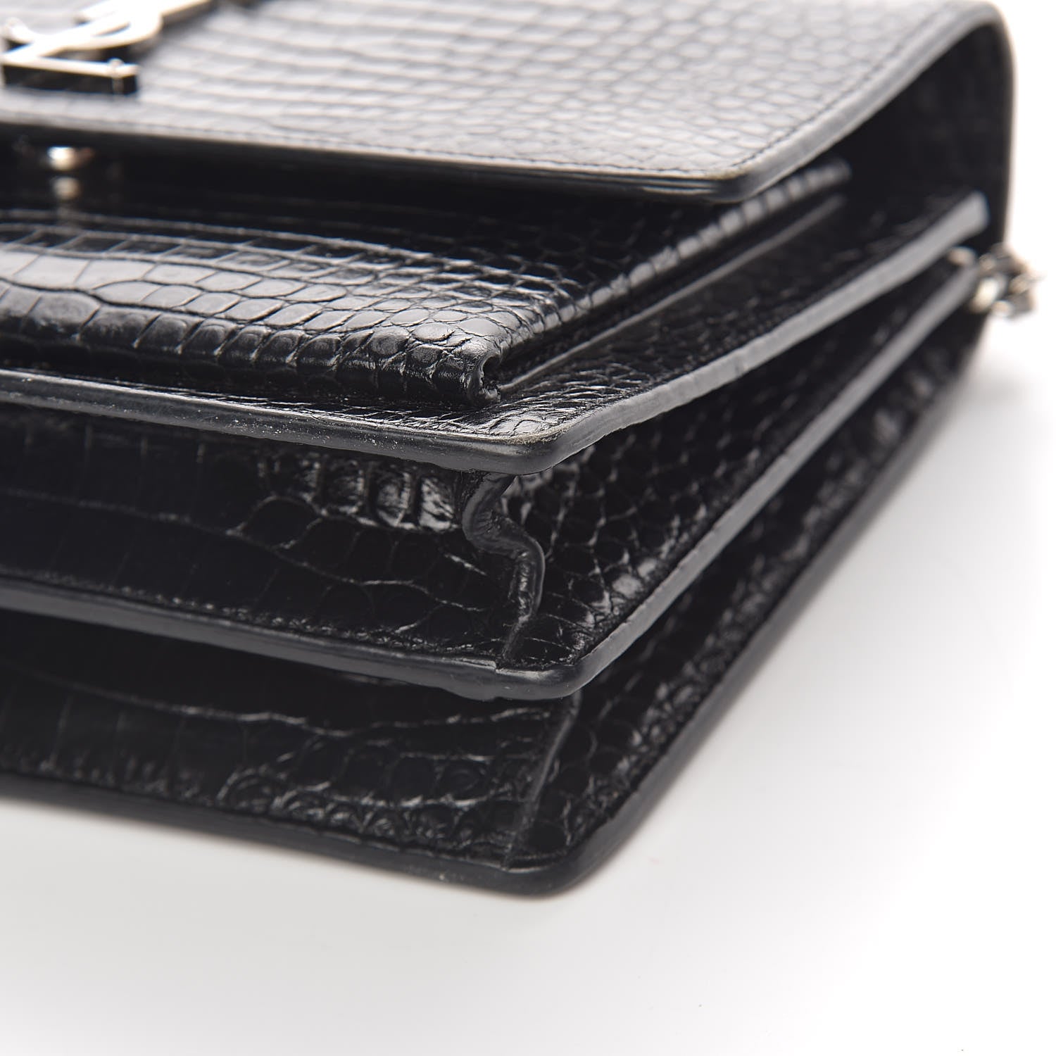 Saint Laurent Calfskin Crocodile Embossed Medium Monogram Sunset Black 9 of 11