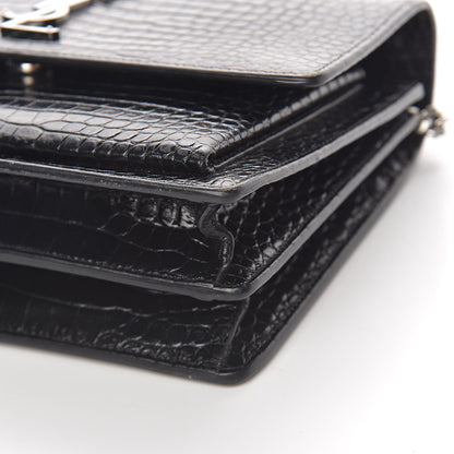 Saint Laurent Calfskin Crocodile Embossed Medium Monogram Sunset Black 9 of 11