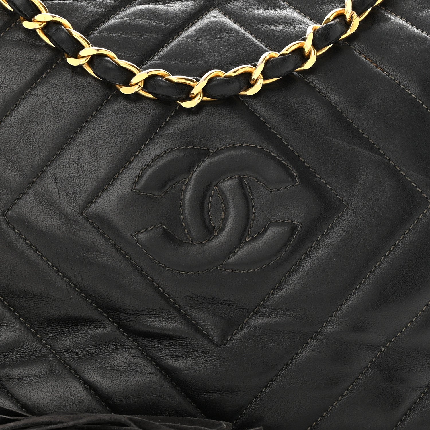 Chanel Lambskin Chevron Quilted Tassel Camera Case Black 8 of 12