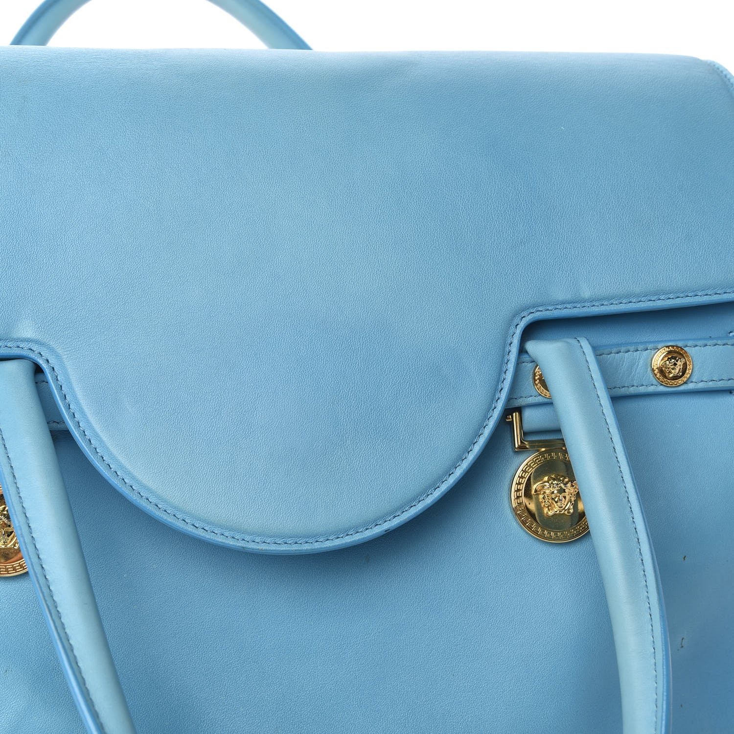 Versace Calfskin Large Signature Satchel Blue 8 of 14