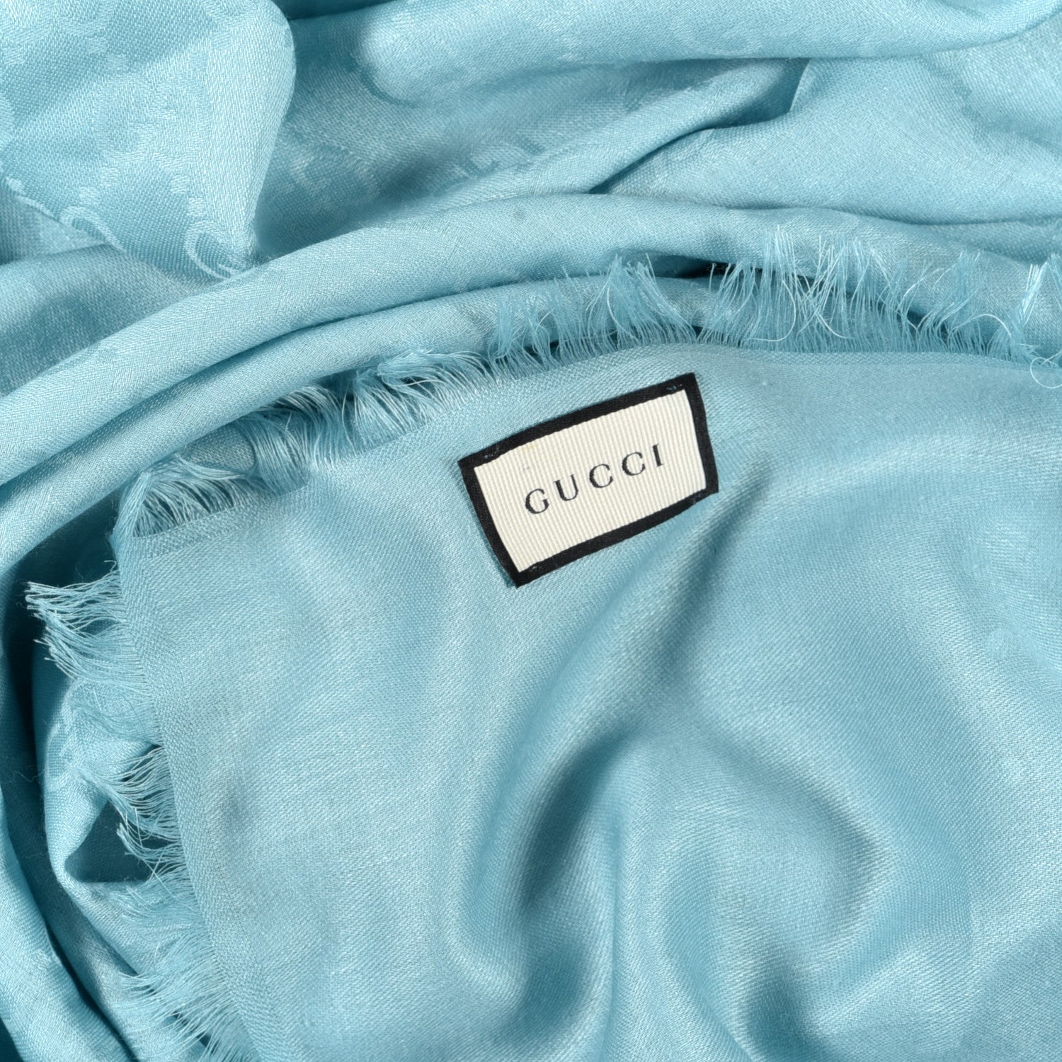 Gucci Wool Silk GG Monogram GGLight Fringe Shawl Light Blue 5 of 7