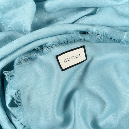Gucci Wool Silk GG Monogram GGLight Fringe Shawl Light Blue 5 of 7