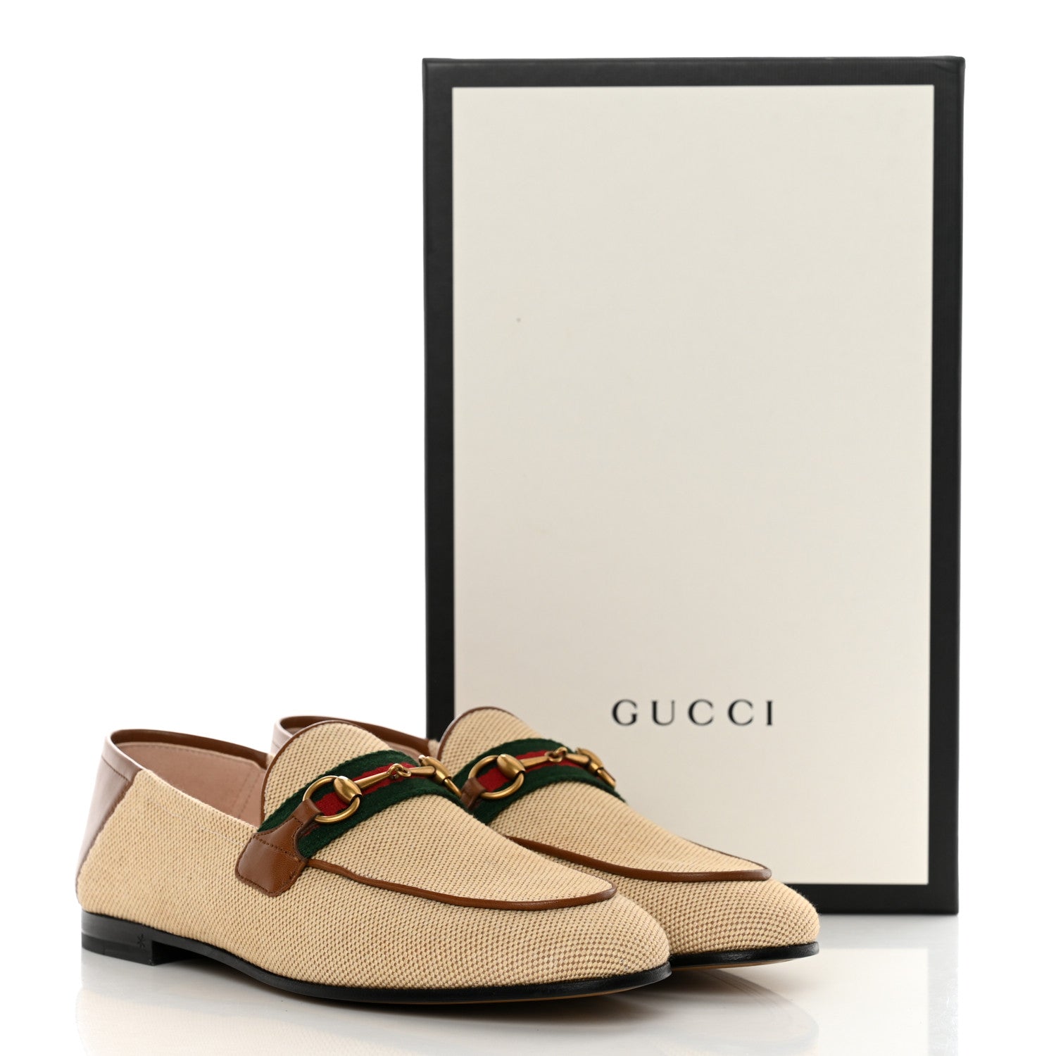 Gucci Canvas Malaga Kid Web Womens Horsebit Brixton Loafers 38 Sand Light Cuir 9 of 9