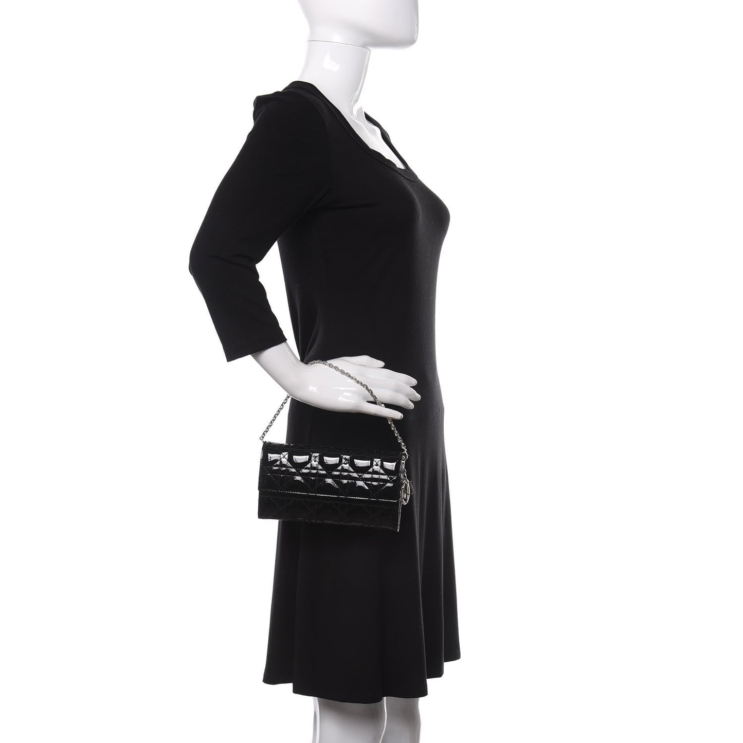 Patent Cannage Lady Dior Rendezvous Wallet On Chain Black