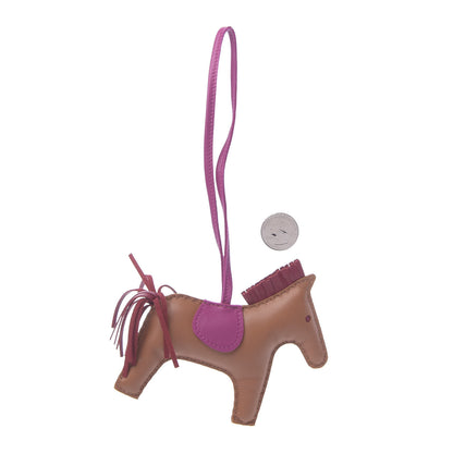 Hermes Milo Lambskin Grigri Rodeo Horse Bag Charm MM Gold Rubis Rose Pourpre 2 of 5