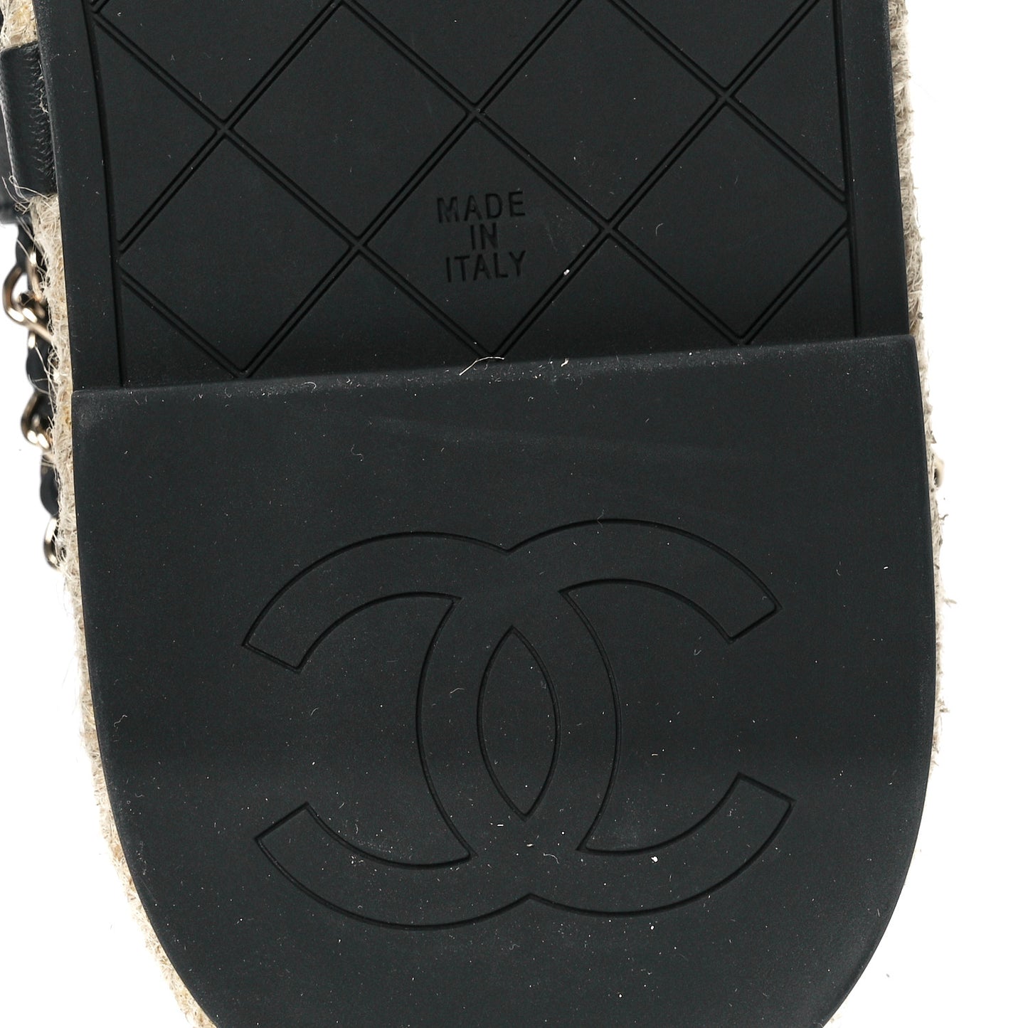 Lambskin Chain CC Thong Espadrille Sandals 39 Black