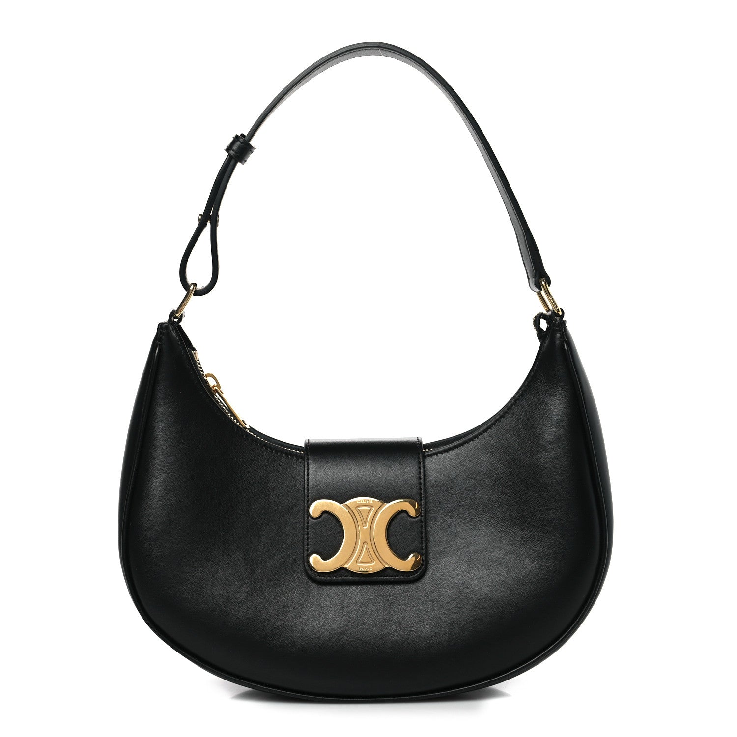 Celine Smooth Calfskin Medium Strap Ava Triomphe Shoulder Bag Black 1 of 11