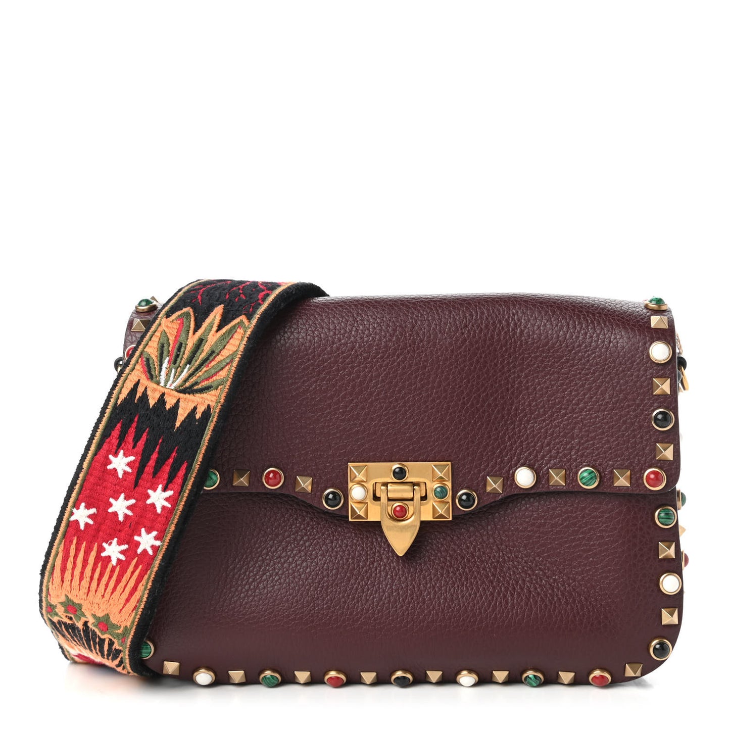 Calfskin Enchanted Wonderland Medium Guitar Strap Rockstud Rolling Flap Saddle Bag Rubin