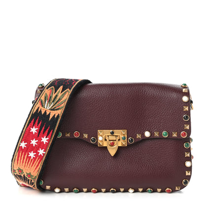 Valentino Garavani Calfskin Enchanted Wonderland Medium Guitar Strap Rockstud Rolling Flap Saddle Bag Rubin 1 of 9