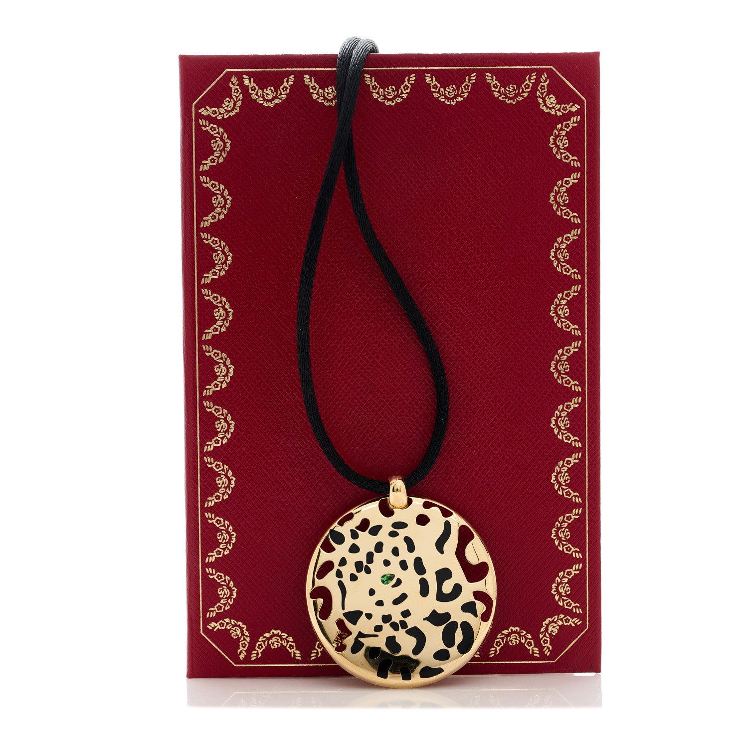 Cartier 18K Yellow Gold Enamel Tsavorite Panthere De Cartier Pendant Cord Necklace 6 of 6