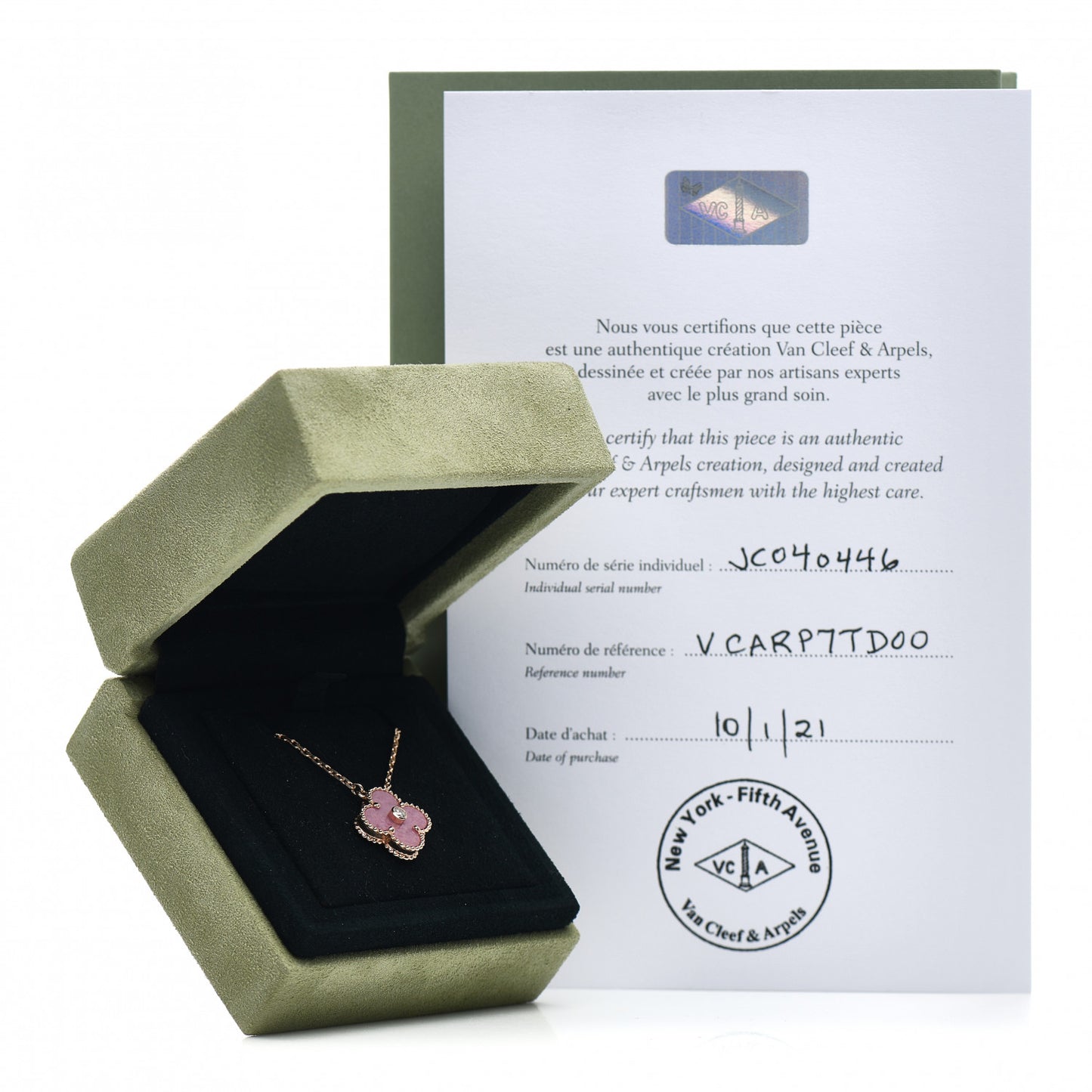 18K Rose Gold Diamond Rhodonite Vintage Alhambra Pendant Necklace