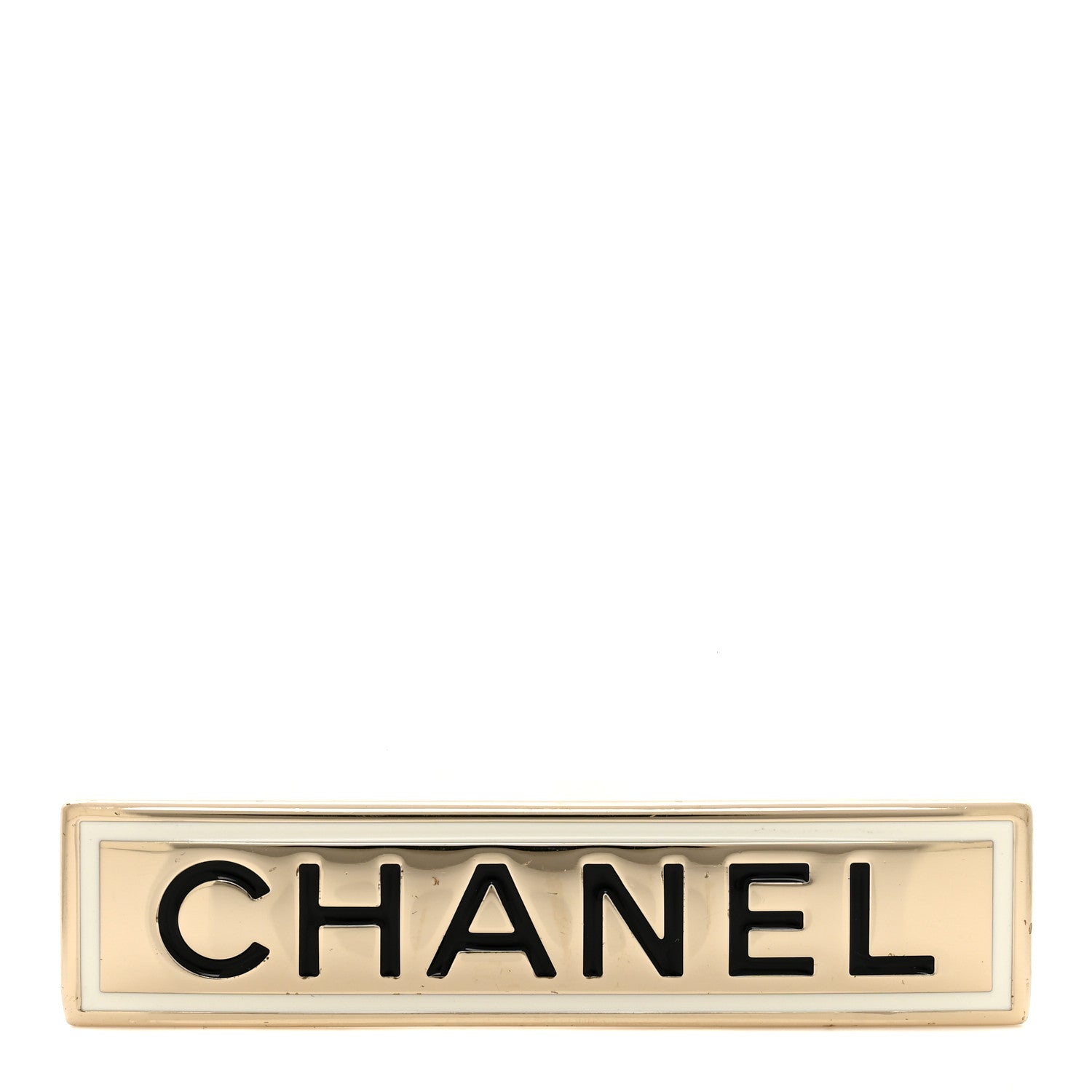 Chanel Metal Enamel Logo Brooch Gold 1 of 4