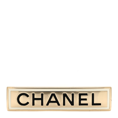 Chanel Metal Enamel Logo Brooch Gold 1 of 4