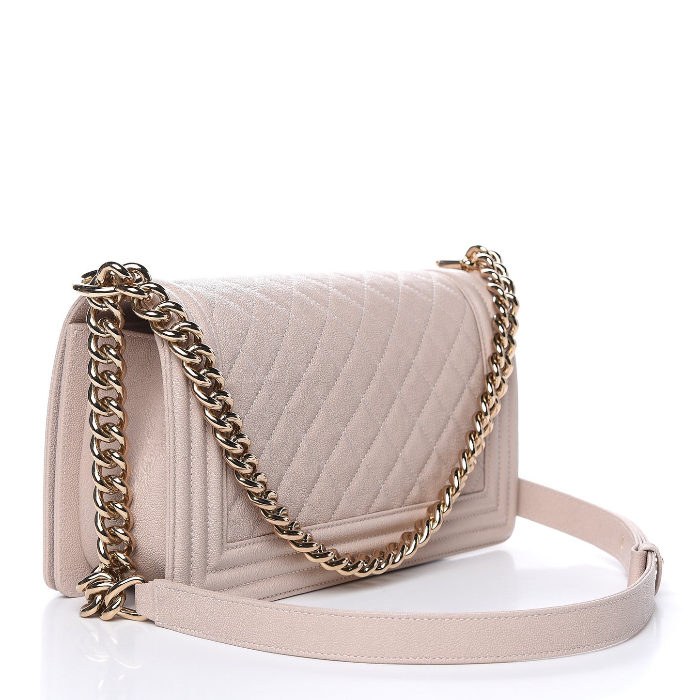 Iridescent Caviar Quilted Medium Boy Flap Light Beige