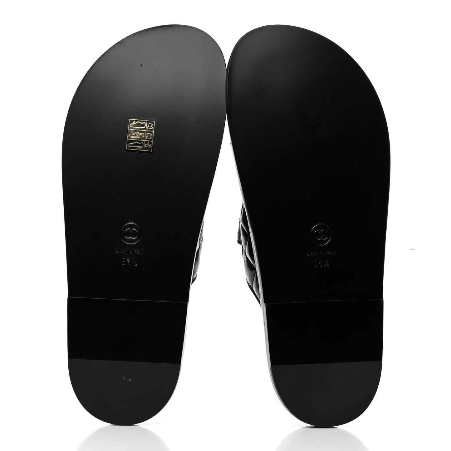Lambskin Quilted Velcro Dad Chain CC Slide Sandals 38.5 Black
